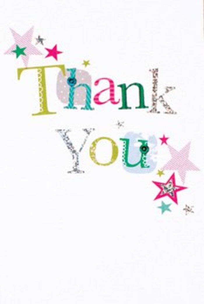 There is a quiet but unmistakable exuberance to this thank you card, as if each carefully designed letter is caught mid-celebration in the heart of Kentish Town. The typography dances in harmonious diversity: playful polka-dot curves sit beside elegant strokes, each rendered in a palette of lively lime green, spirited fuchsia, and serene cool blues. Some letters gleam softly with touches of silver, while others boast subtle embroidered textures reminiscent of Kentish Town's love for unique, handcrafted details. Small star motifs in sparkling pink, deep turquoise, and metallic silver form loose clusters that feel like pockets of stardust against the immaculate white, conjuring memories of clear evenings in Talacre Gardens. The whole design exudes modern cheerfulness without losing sophistication, effortlessly bridging the gap between heartfelt warmth and everyday elegance. For those seeking to express genuine thanks-whether after a thoughtful gesture on Fortess Road or a cherished moment shared at a local café-this card, paired with a fresh bouquet from a Kentish Town florist, becomes more than just a note: it is an uplifting tribute, as memorable as a springtime stroll along leverton square, and sincere as a neighbour's smile.